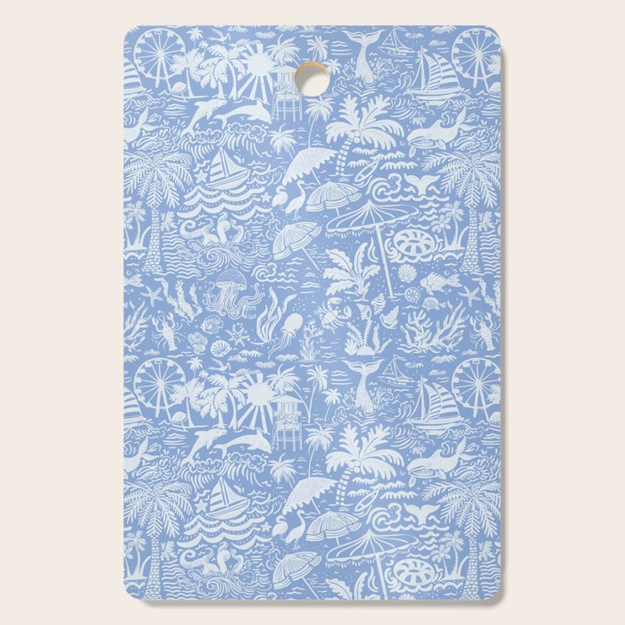 Coastal Daydreams Blue & White Ocean Collage Pattern Cutting Board Gallery Image 1