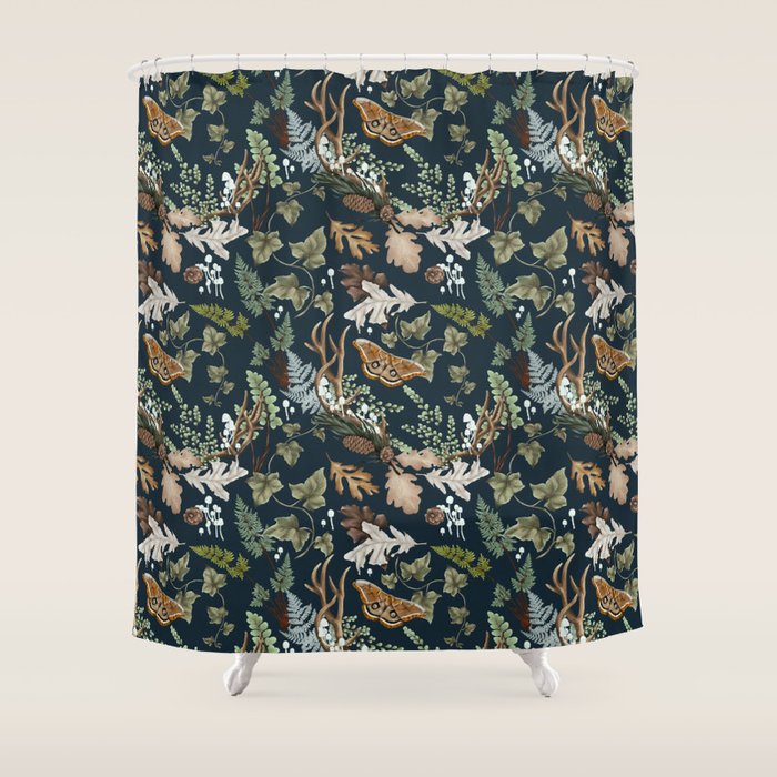 Bohemian leafy forest at night Shower Curtain Gallery Image 1