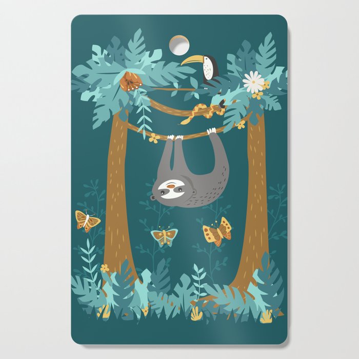 Sloth Hanging in a Teal Forest Cutting Board Gallery Image 1