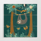 Sloth Hanging in a Teal Forest Wood Wall Art Gallery Image 1