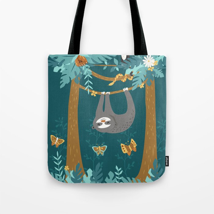 Sloth Hanging in a Teal Forest Tote Bag Gallery Image 1