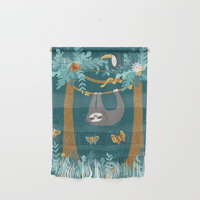 Sloth Hanging in a Teal Forest Wall Hanging Gallery Image 1