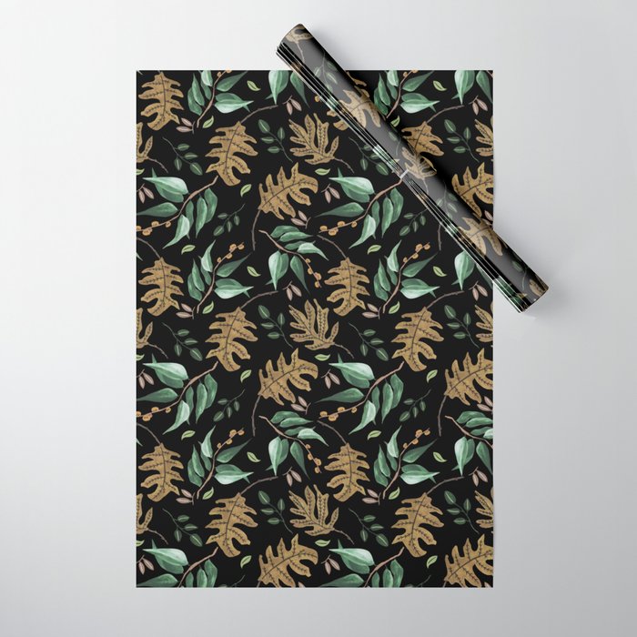 Fall of fall leaves dark Wrapping Paper Gallery Image 1