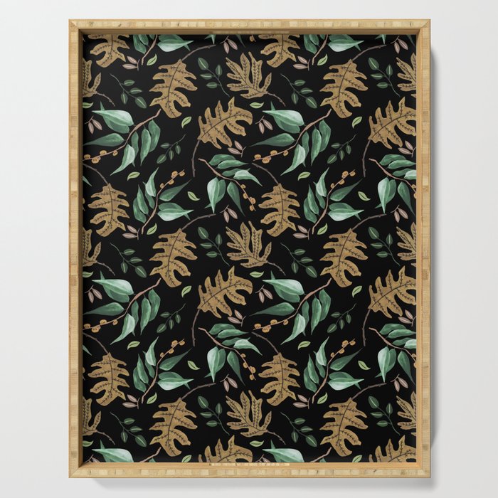 Fall of fall leaves dark Serving Tray Gallery Image 1