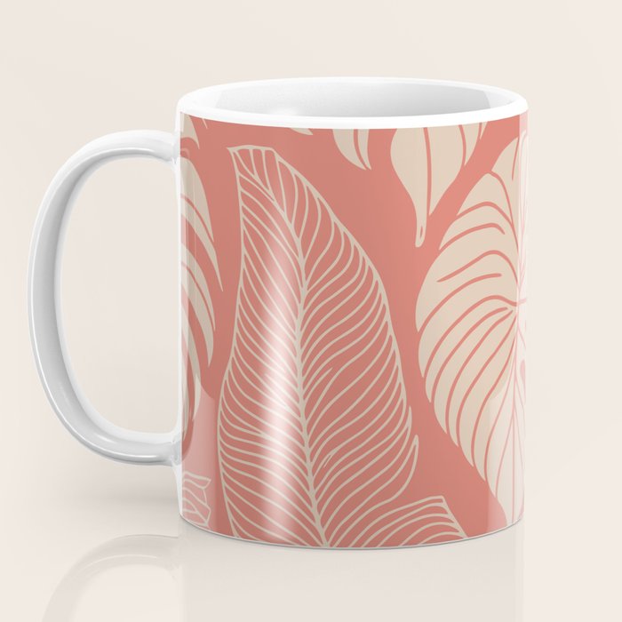 Tropical Leaves on Boho beachy coral Coffee Mug Gallery Image 3