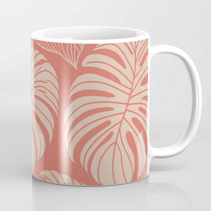 Tropical Leaves on Boho beachy coral Coffee Mug Gallery Image 1