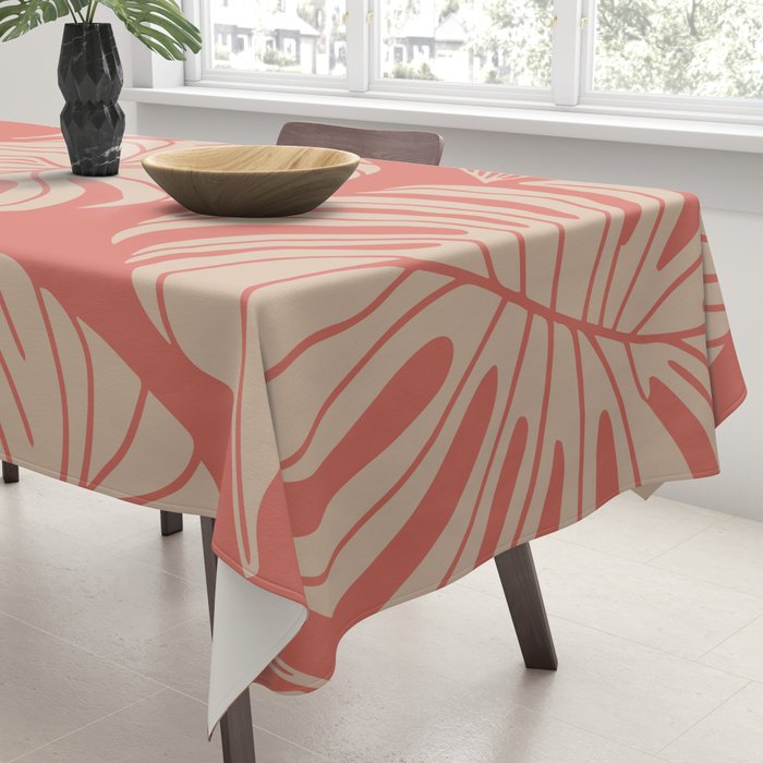 Tropical Leaves on Boho beachy coral Tablecloth Gallery Image 3