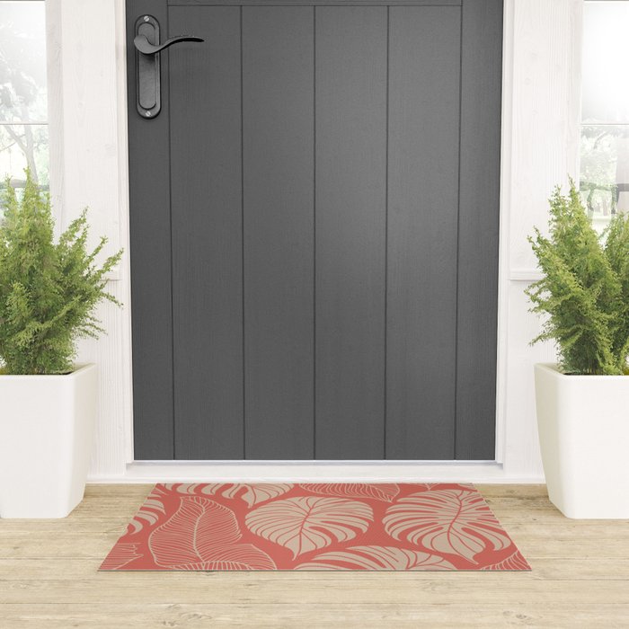 Tropical Leaves on Boho beachy coral Welcome Mat Gallery Image 3