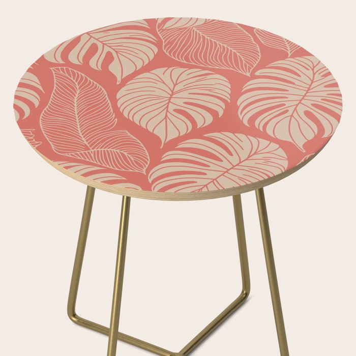 Tropical Leaves on Boho beachy coral Side Table Gallery Image 2