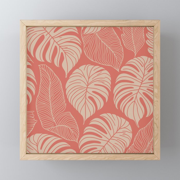 Tropical Leaves on Boho beachy coral Mini Art Print Gallery Image 1