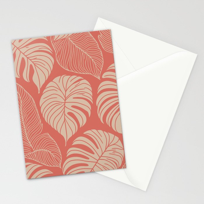 Tropical Leaves on Boho beachy coral Stationery Card Gallery Image 2