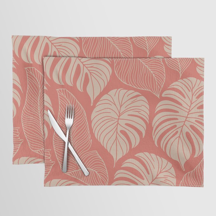 Tropical Leaves on Boho beachy coral Placemat Gallery Image 1