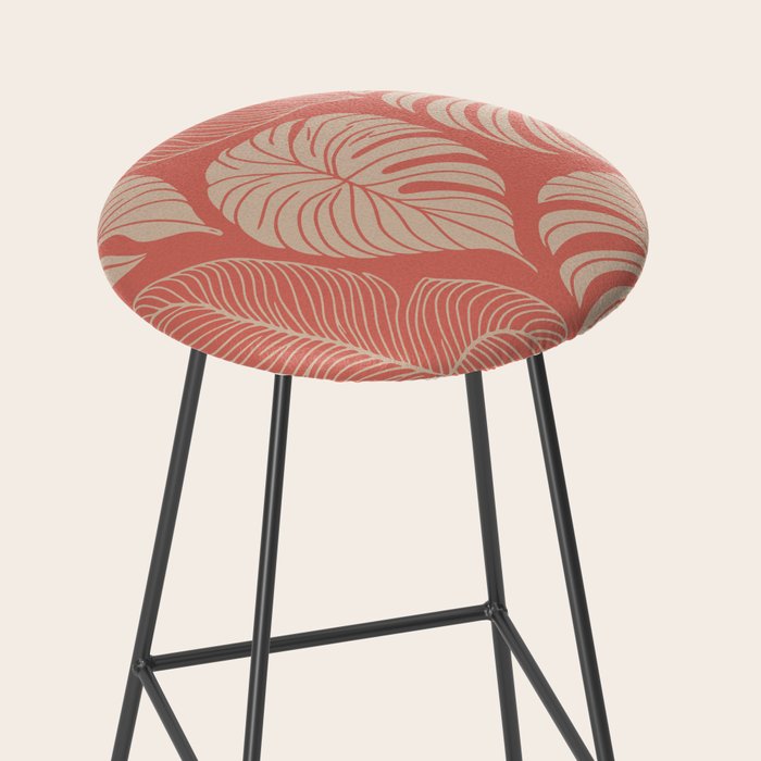 Tropical Leaves on Boho beachy coral Stool Gallery Image 2