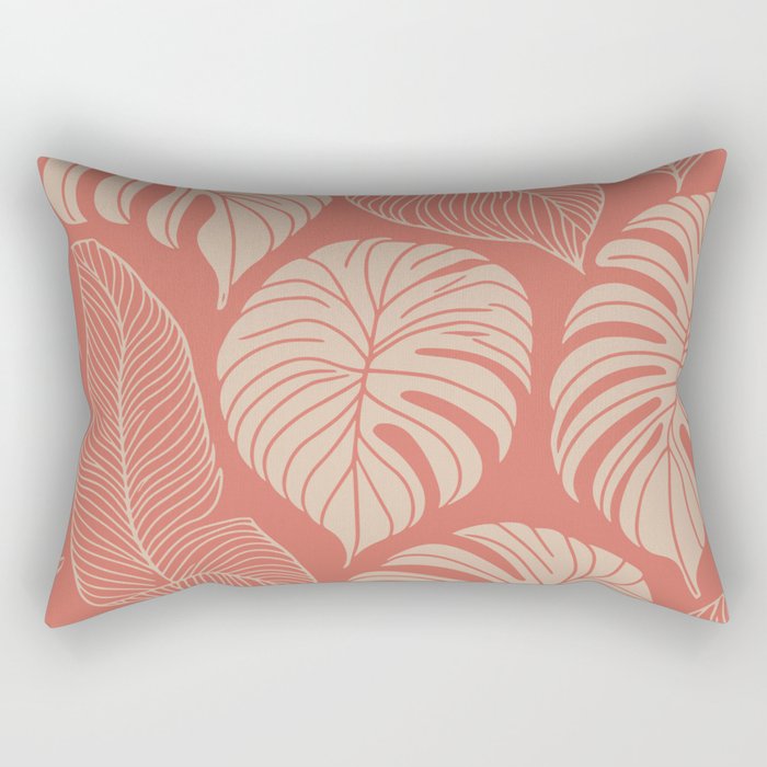 Tropical Leaves on Boho beachy coral Rectangular Pillow Gallery Image 2