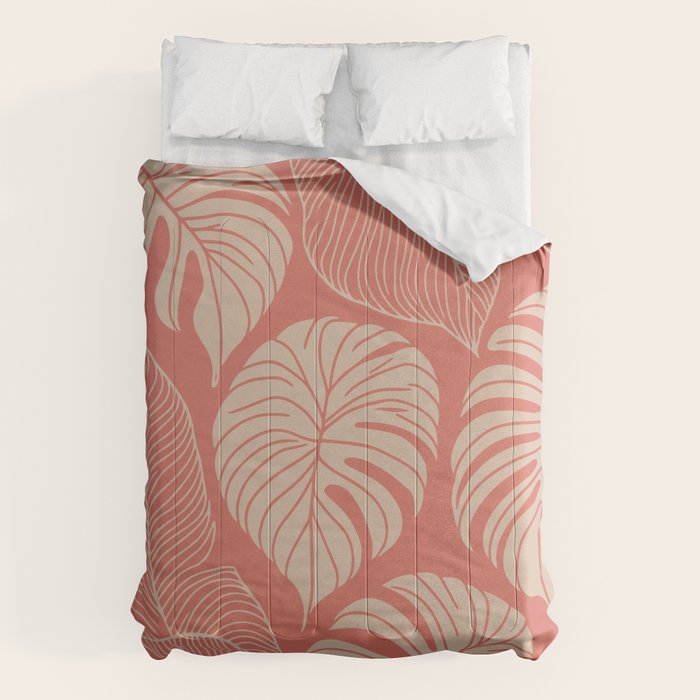 Tropical Leaves on Boho beachy coral Comforter Gallery Image 1