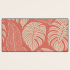 Tropical Leaves on Boho beachy coral Desk Mat Gallery Image 3
