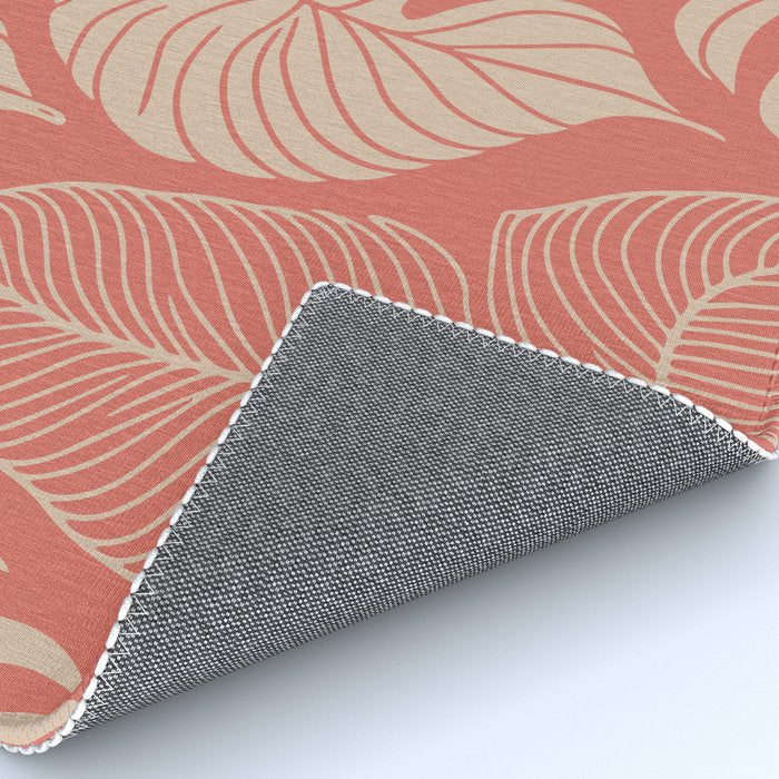 Tropical Leaves on Boho beachy coral Rug Gallery Image 4
