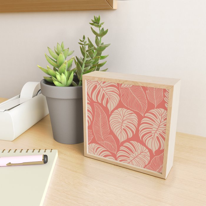 Tropical Leaves on Boho beachy coral Mini Art Print Gallery Image 2