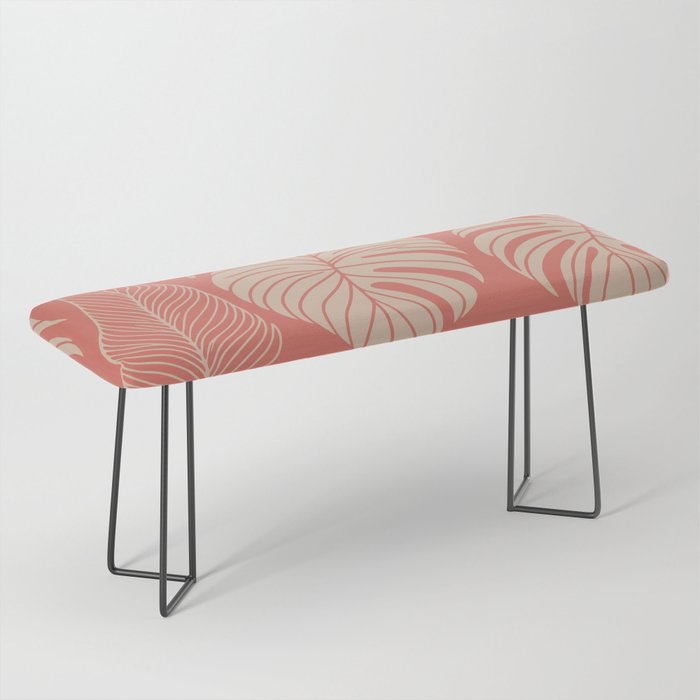 Tropical Leaves on Boho beachy coral Bench Gallery Image 1