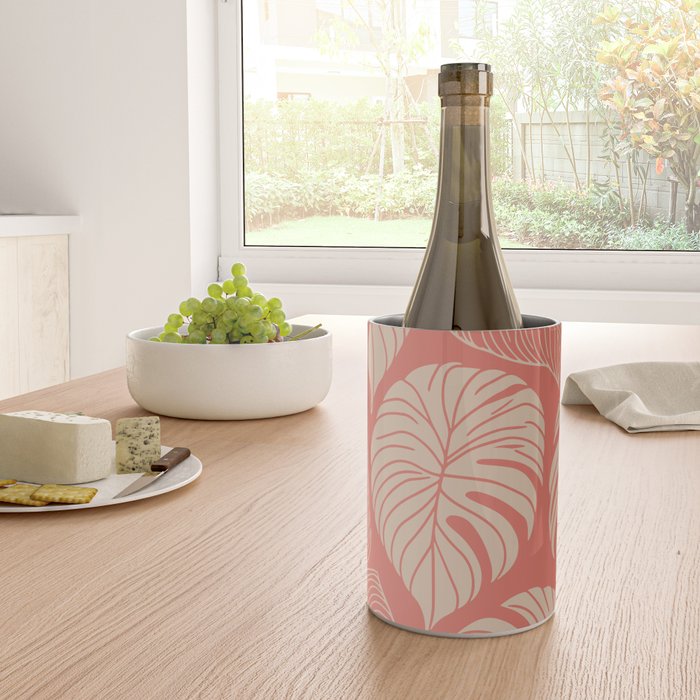 Tropical Leaves on Boho beachy coral Wine Chiller Gallery Image 4