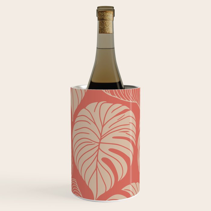 Tropical Leaves on Boho beachy coral Wine Chiller Gallery Image 1