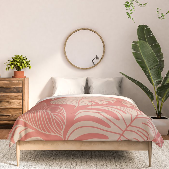 Tropical Leaves on Boho beachy coral Comforter Gallery Image 3