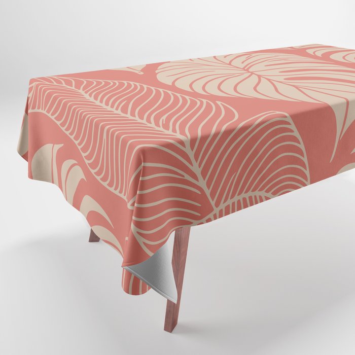 Tropical Leaves on Boho beachy coral Tablecloth Gallery Image 1
