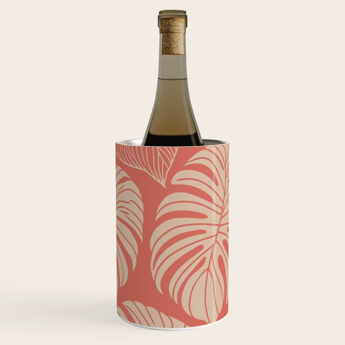 Tropical Leaves on Boho beachy coral Wine Chiller Gallery Image 3