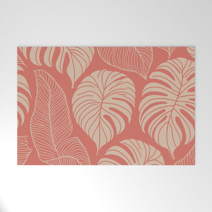 Tropical Leaves on Boho beachy coral Welcome Mat Gallery Image 1