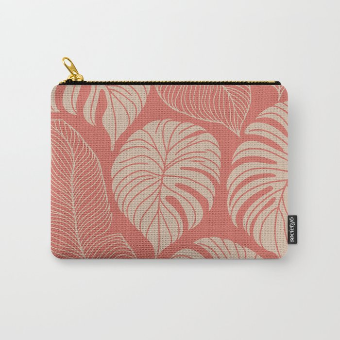 Tropical Leaves on Boho beachy coral Carry All Pouch Gallery Image 1