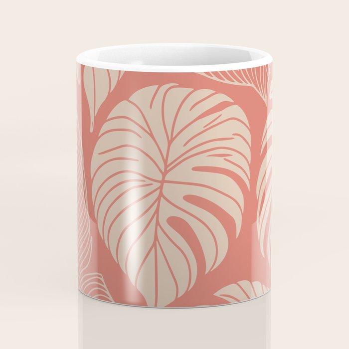 Tropical Leaves on Boho beachy coral Coffee Mug Gallery Image 4