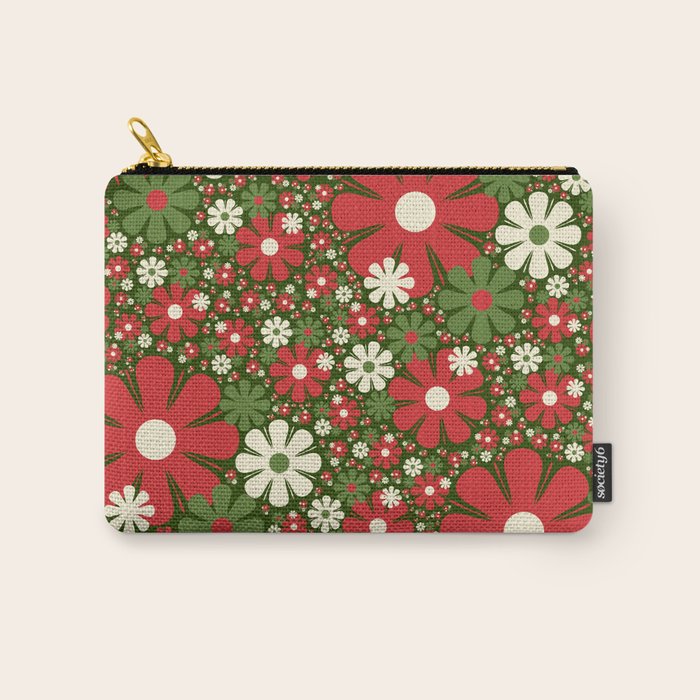 Retro Christmas Floral Fantasy Red Green Cream Carry All Pouch Gallery Image 1