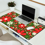 Retro Christmas Floral Fantasy Red Green Cream Desk Mat Gallery Image 2