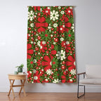 Retro Christmas Floral Fantasy Red Green Cream Window Curtain Gallery Image 5