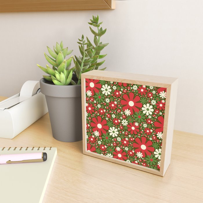 Retro Christmas Floral Fantasy Red Green Cream Mini Art Print Gallery Image 2