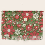 Retro Christmas Floral Fantasy Red Green Cream Wall Hanging Gallery Image 1