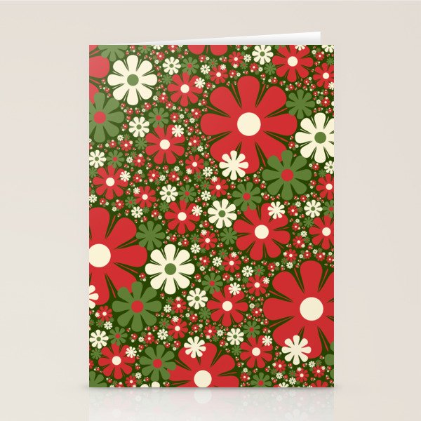 Retro Christmas Floral Fantasy Red Green Cream Stationery Card Gallery Image 2