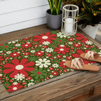 Retro Christmas Floral Fantasy Red Green Cream Outdoor Rug Gallery Image 2