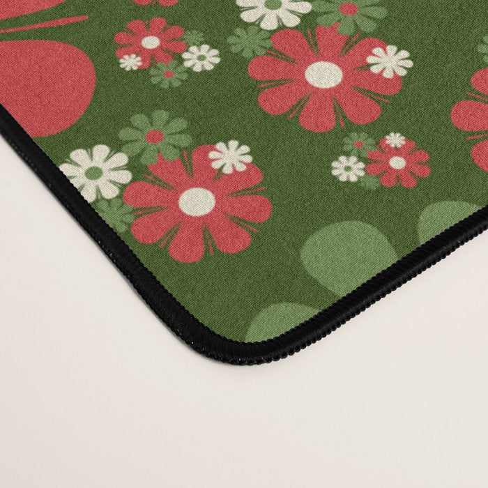 Retro Christmas Floral Fantasy Red Green Cream Desk Mat Gallery Image 4
