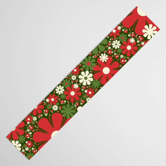 Retro Christmas Floral Fantasy Red Green Cream Table Runner Gallery Image 3