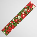 Retro Christmas Floral Fantasy Red Green Cream Table Runner Gallery Image 3