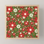 Retro Christmas Floral Fantasy Red Green Cream Mini Art Print Gallery Image 1