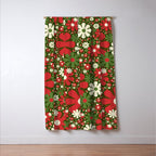 Retro Christmas Floral Fantasy Red Green Cream Window Curtain Gallery Image 3