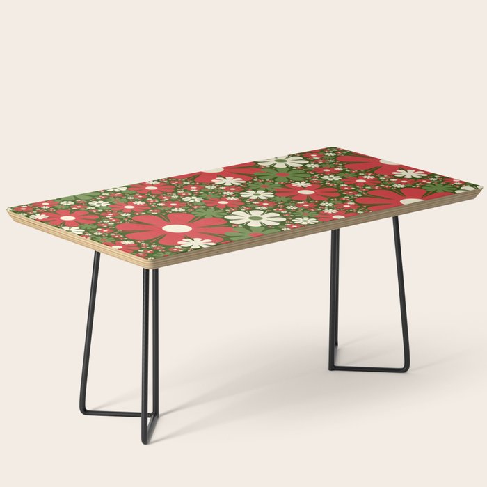 Retro Christmas Floral Fantasy Red Green Cream Coffee Table Gallery Image 1
