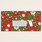 Retro Christmas Floral Fantasy Red Green Cream Desk Mat Gallery Image 1