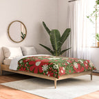 Retro Christmas Floral Fantasy Red Green Cream Comforter Gallery Image 2