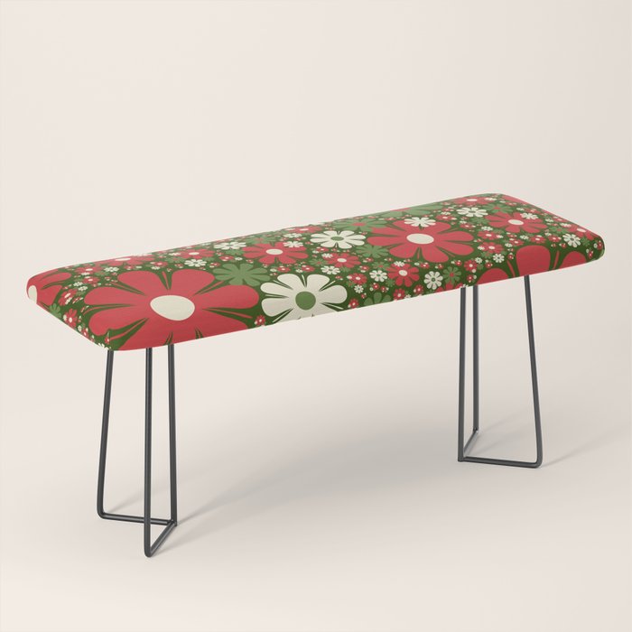 Retro Christmas Floral Fantasy Red Green Cream Bench Gallery Image 1
