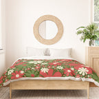 Retro Christmas Floral Fantasy Red Green Cream Duvet Cover Gallery Image 3