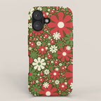 Retro Christmas Floral Fantasy Red Green Cream iPhone Case Gallery Image 1