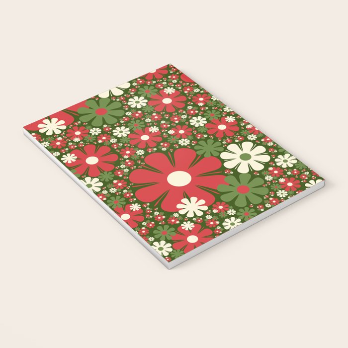 Retro Christmas Floral Fantasy Red Green Cream Notebook Gallery Image 3
